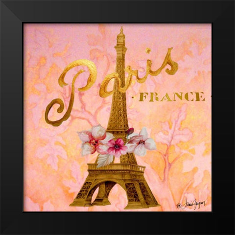 Gold Paris Eiffel Black Modern Wood Framed Art Print by Gaynor, Janice