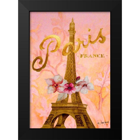 Gold Paris Eiffel Panel Black Modern Wood Framed Art Print by Gaynor, Janice