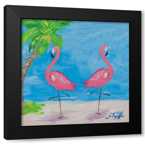 Fancy Flamingos IV Black Modern Wood Framed Art Print with Double Matting by DeRice, Julie