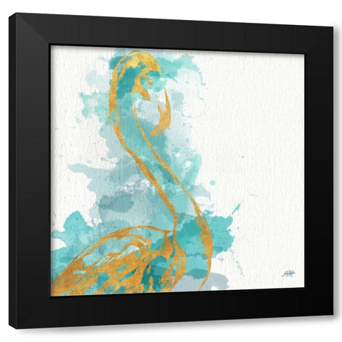 Fancy Watercolor Flamingo Black Modern Wood Framed Art Print by DeRice, Julie