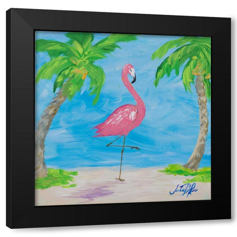 Fancy Flamingos I Black Modern Wood Framed Art Print with Double Matting by DeRice, Julie