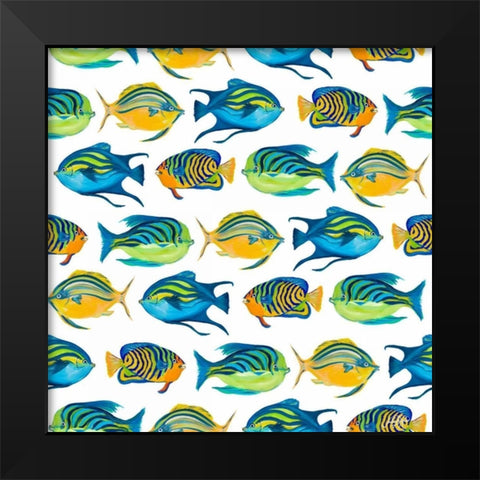 Fishy Pattern Black Modern Wood Framed Art Print by DeRice, Julie