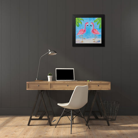 Fancy Flamingos III Black Modern Wood Framed Art Print by DeRice, Julie