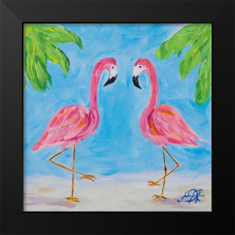 Fancy Flamingos III Black Modern Wood Framed Art Print by DeRice, Julie