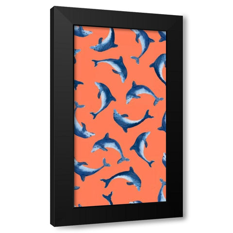 Soaring Dolphin Pattern Black Modern Wood Framed Art Print by DeRice, Julie