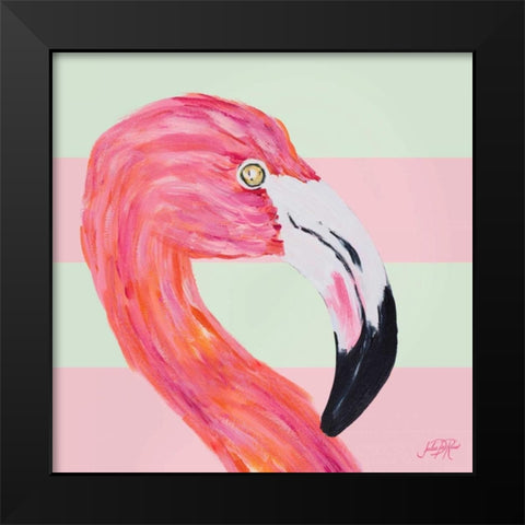 Flamingo on Stripes I Black Modern Wood Framed Art Print by DeRice, Julie