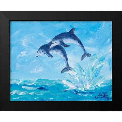 Soaring Dolphins I Black Modern Wood Framed Art Print by DeRice, Julie