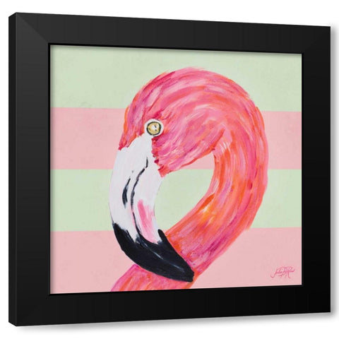Flamingo on Stripes II Black Modern Wood Framed Art Print with Double Matting by DeRice, Julie