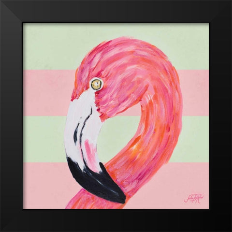 Flamingo on Stripes II Black Modern Wood Framed Art Print by DeRice, Julie