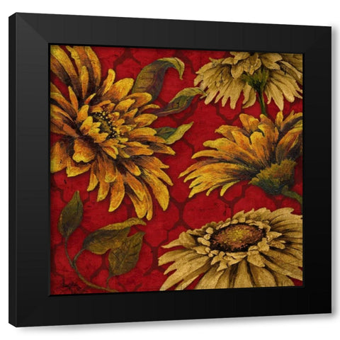 Yellow Floral on Red I Black Modern Wood Framed Art Print with Double Matting by Medley, Elizabeth