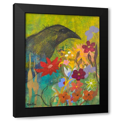 Masked Crow Black Modern Wood Framed Art Print by Maria, Robin