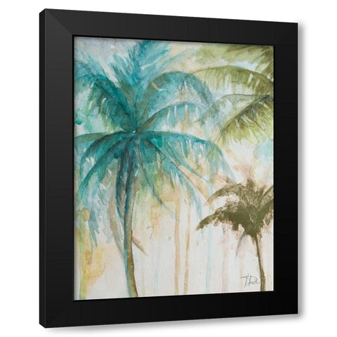 Watercolor Palms in Blue I Black Modern Wood Framed Art Print with Double Matting by Pinto, Patricia