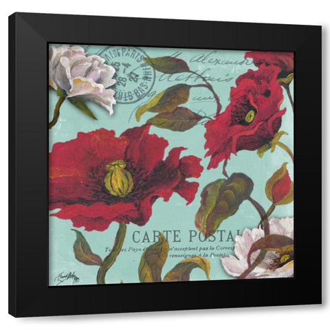 Paris Aqua Flowers I Black Modern Wood Framed Art Print by Medley, Elizabeth