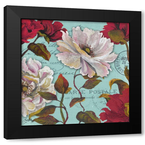 Paris Aqua Flowers II Black Modern Wood Framed Art Print with Double Matting by Medley, Elizabeth