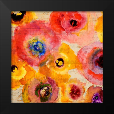 Red Musical Floral Black Modern Wood Framed Art Print by Loreth, Lanie