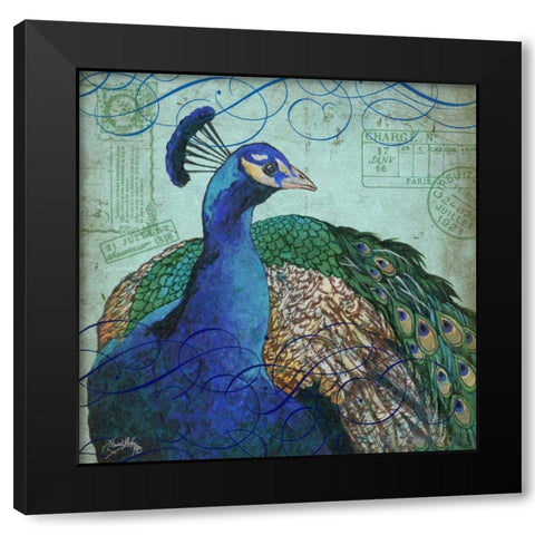 Parisian Peacock I Black Modern Wood Framed Art Print with Double Matting by Medley, Elizabeth