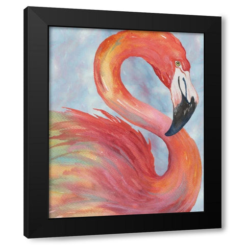 Tropical Flamingo Black Modern Wood Framed Art Print with Double Matting by Medley, Elizabeth