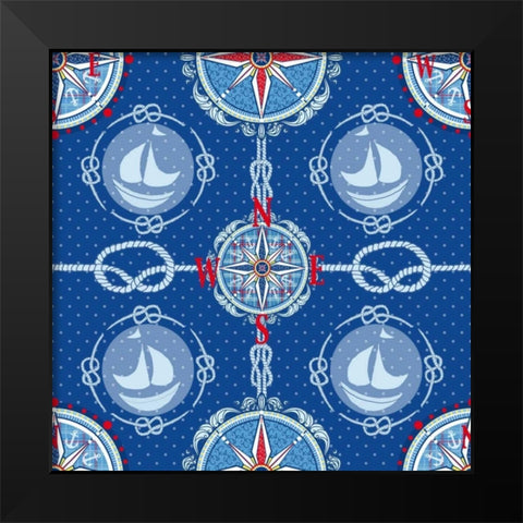 Nautical Navigation Pattern IV Black Modern Wood Framed Art Print by Metz, Andi