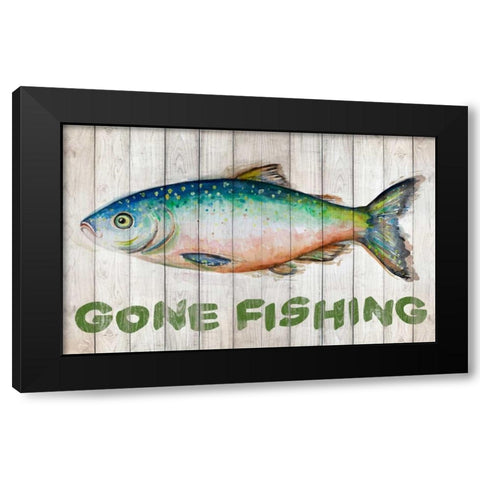 Watercolor Fish on Wood I Black Modern Wood Framed Art Print with Double Matting by Pinto, Patricia
