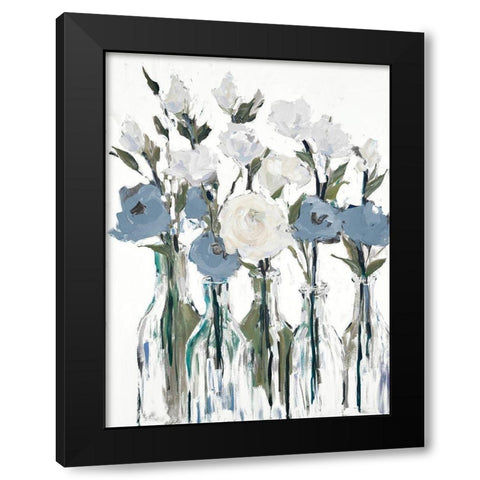 Blue Romantic Blossoms Black Modern Wood Framed Art Print with Double Matting by Slivka, Jane