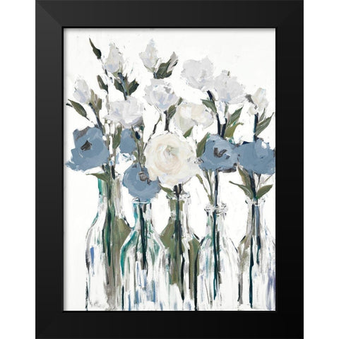 Blue Romantic Blossoms Black Modern Wood Framed Art Print by Slivka, Jane