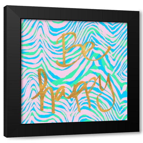 Be Happy Black Modern Wood Framed Art Print with Double Matting by Biscardi, Nicholas
