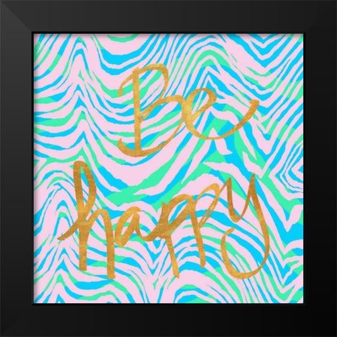 Be Happy Black Modern Wood Framed Art Print by Biscardi, Nicholas