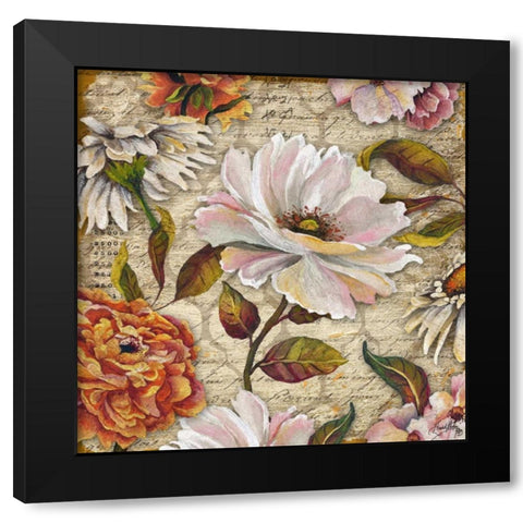 White Floral Inscription I Black Modern Wood Framed Art Print by Medley, Elizabeth