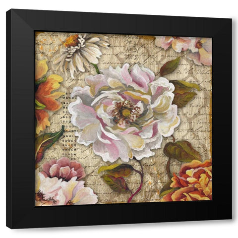 White Floral Inscription II Black Modern Wood Framed Art Print with Double Matting by Medley, Elizabeth