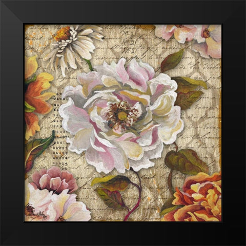 White Floral Inscription II Black Modern Wood Framed Art Print by Medley, Elizabeth