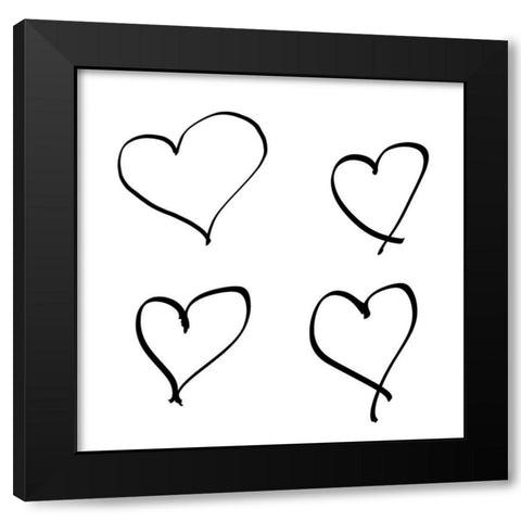 Handmade Hearts I Black Modern Wood Framed Art Print by SD Graphics Studio