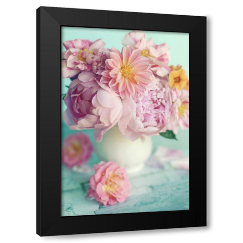 Peonies On Teal Black Modern Wood Framed Art Print by Gardner, Sarah