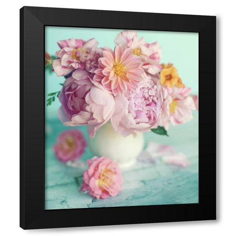 Peonies On Teal Black Modern Wood Framed Art Print with Double Matting by Gardner, Sarah