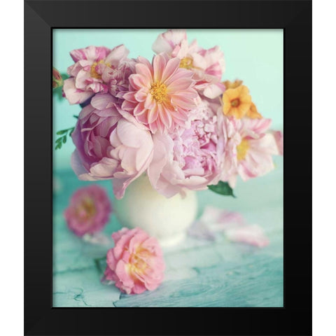 Peonies On Teal Black Modern Wood Framed Art Print by Gardner, Sarah