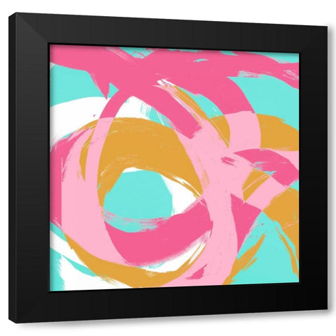 Pink Circular Strokes I Black Modern Wood Framed Art Print with Double Matting by Morris, Megan