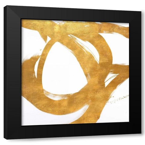 Gold Circular Strokes I Black Modern Wood Framed Art Print with Double Matting by Morris, Megan