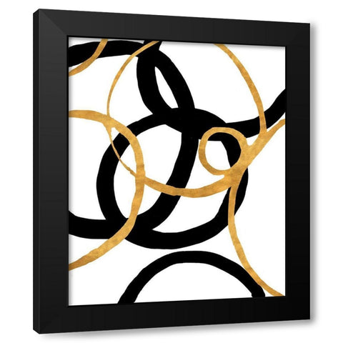 Black and Gold Stroke II Black Modern Wood Framed Art Print with Double Matting by Morris, Megan