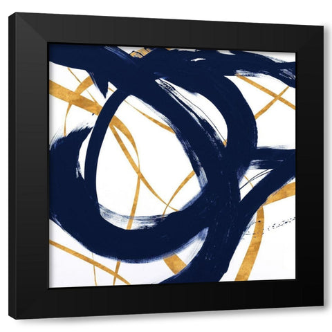Navy with Gold Strokes I Black Modern Wood Framed Art Print by Morris, Megan