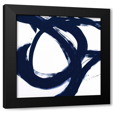 Navy Circular Strokes I Black Modern Wood Framed Art Print with Double Matting by Morris, Megan