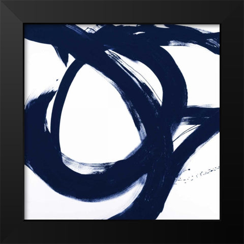 Navy Circular Strokes I Black Modern Wood Framed Art Print by Morris, Megan