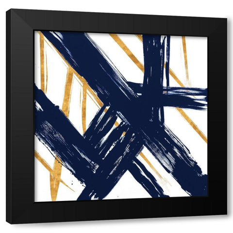 Navy with Gold Strokes III Black Modern Wood Framed Art Print by Morris, Megan