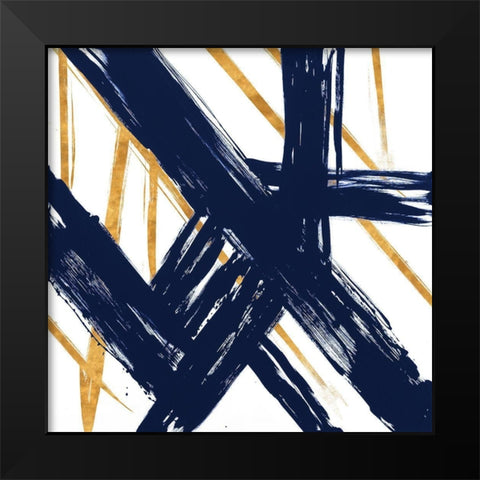 Navy with Gold Strokes III Black Modern Wood Framed Art Print by Morris, Megan