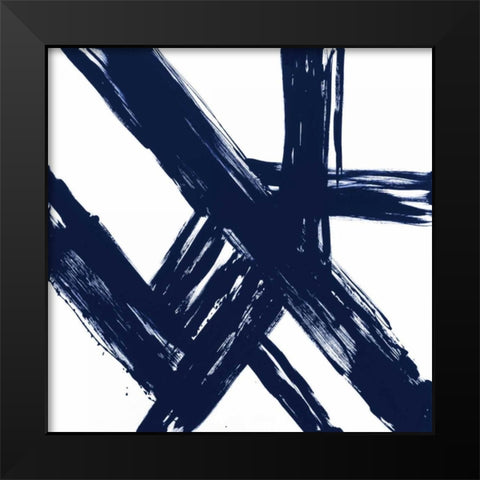 Strokes in Navy I Black Modern Wood Framed Art Print by Morris, Megan