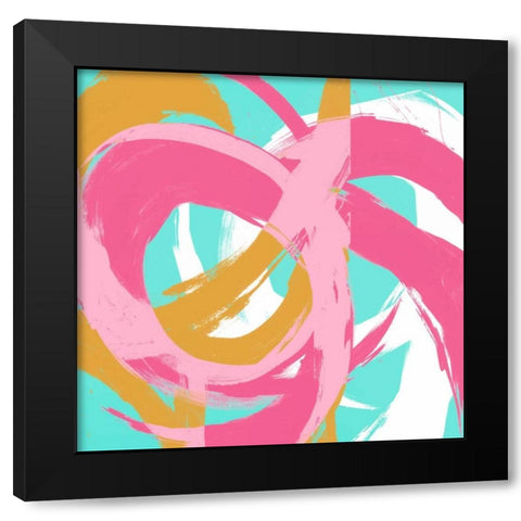 Pink Circular Strokes II Black Modern Wood Framed Art Print with Double Matting by Morris, Megan