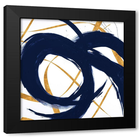 Navy with Gold Strokes II Black Modern Wood Framed Art Print with Double Matting by Morris, Megan