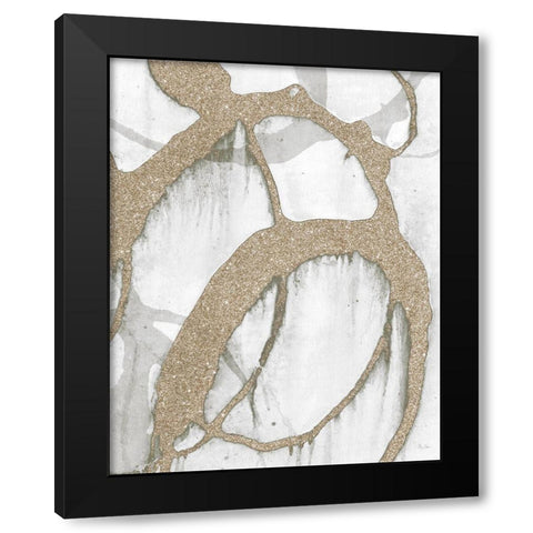 Gold Sparkle Strokes II Black Modern Wood Framed Art Print with Double Matting by Morris, Megan