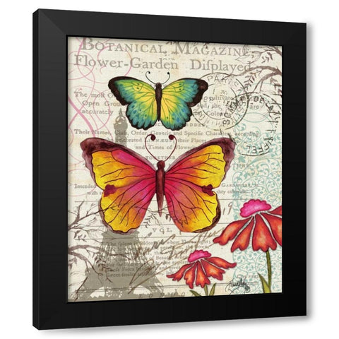 Paris Butterflies I Black Modern Wood Framed Art Print with Double Matting by Medley, Elizabeth