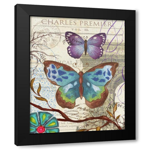 Paris Butterflies II Black Modern Wood Framed Art Print with Double Matting by Medley, Elizabeth