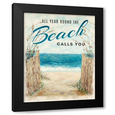 Beach Calls You Black Modern Wood Framed Art Print by Coolick, Ann Marie
