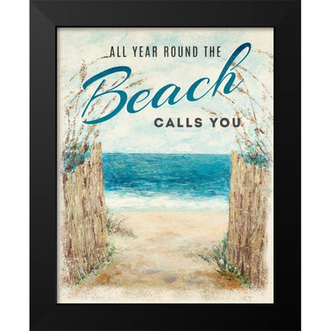 Beach Calls You Black Modern Wood Framed Art Print by Coolick, Ann Marie